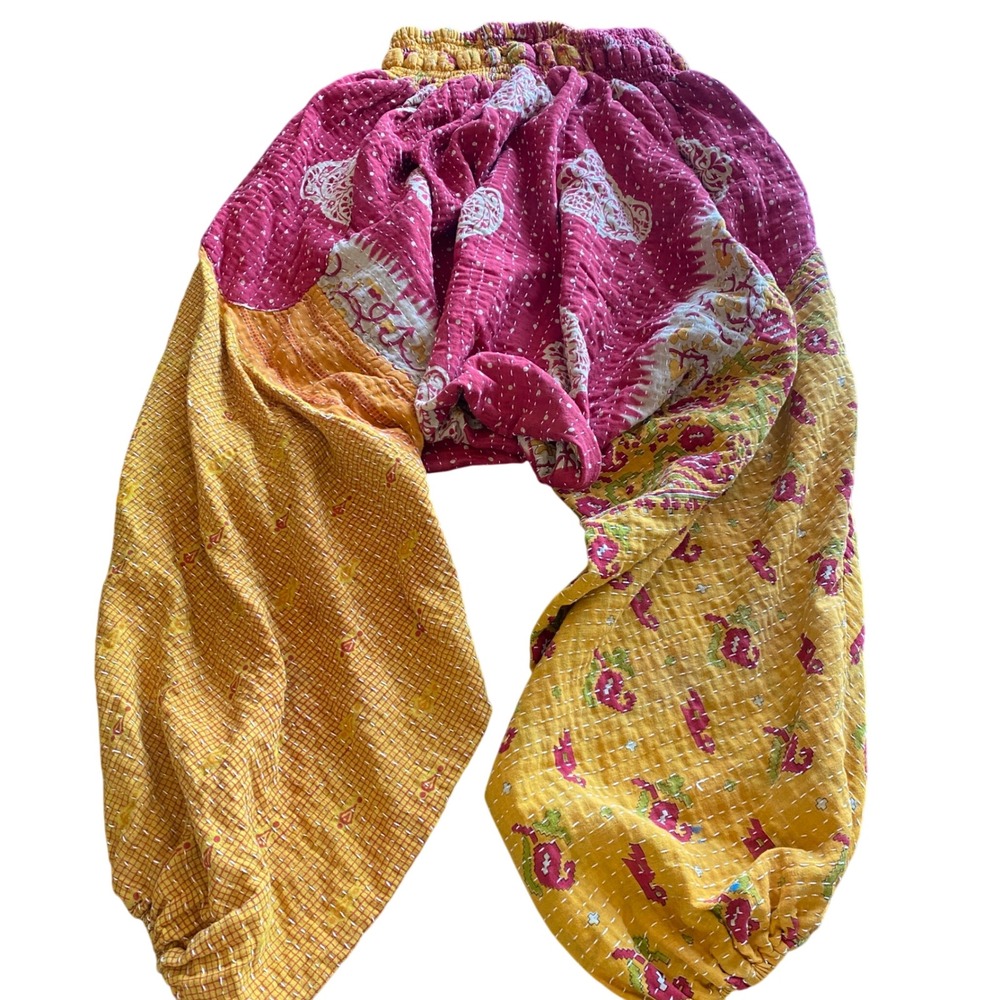 Kantha Bae Free Size Patchwork Harem Pants Boho Red Yellow hippie Lagenlook